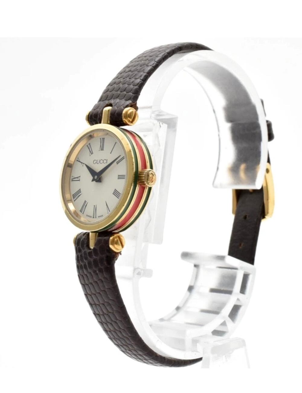 GUCCI 2000L Qz Ladies Watch Vintage Gold Ivory Dial Roman Sherry Line Dial